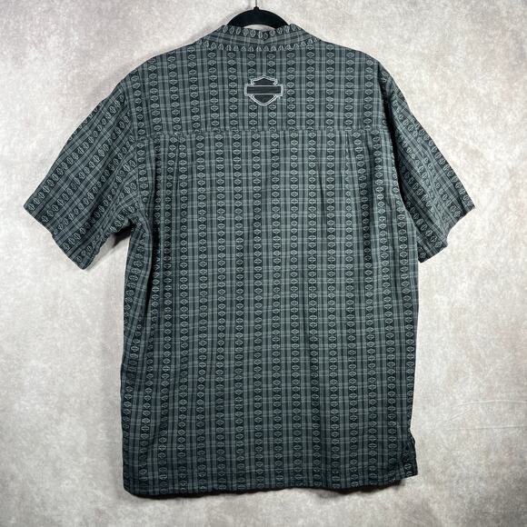 Harley Davidson Shirt Mens Medium Black Logo Button Up Short Sleeves Biker - Picture 6 of 9